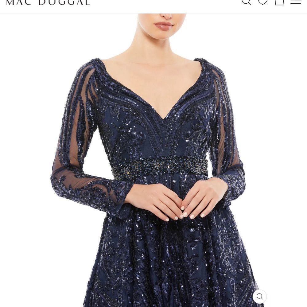 Mac Duggal Long Sleeve Embellished Evening Gown Midnight 18 Plus Size - Picture 2 of 11